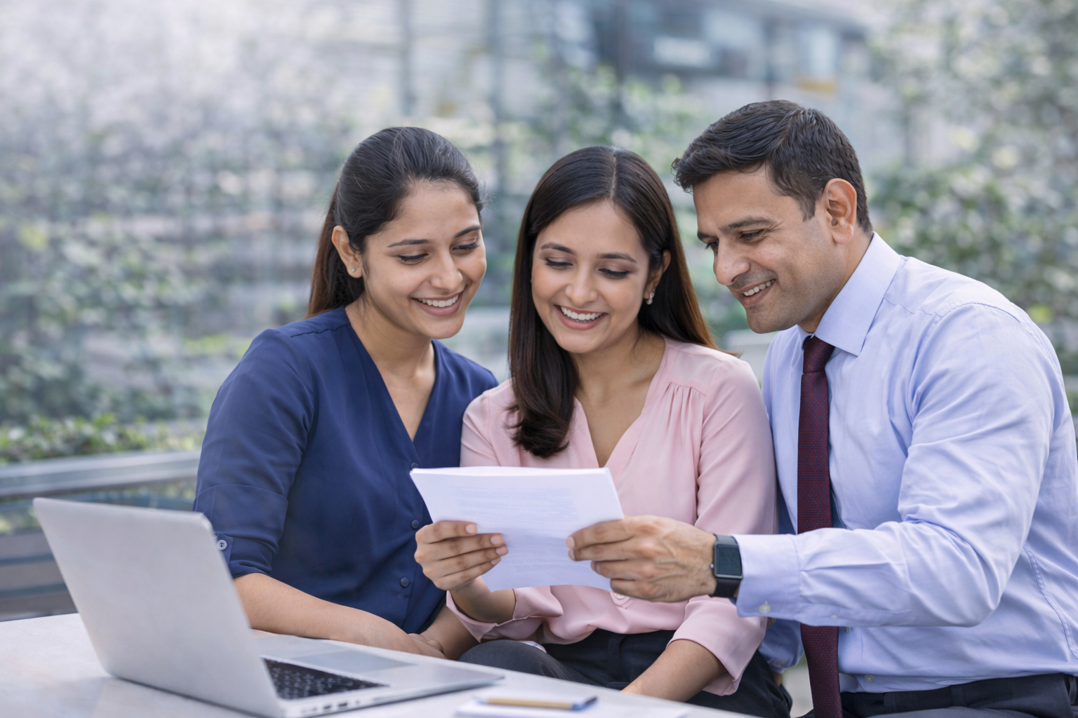 Indian employees discussing PF services